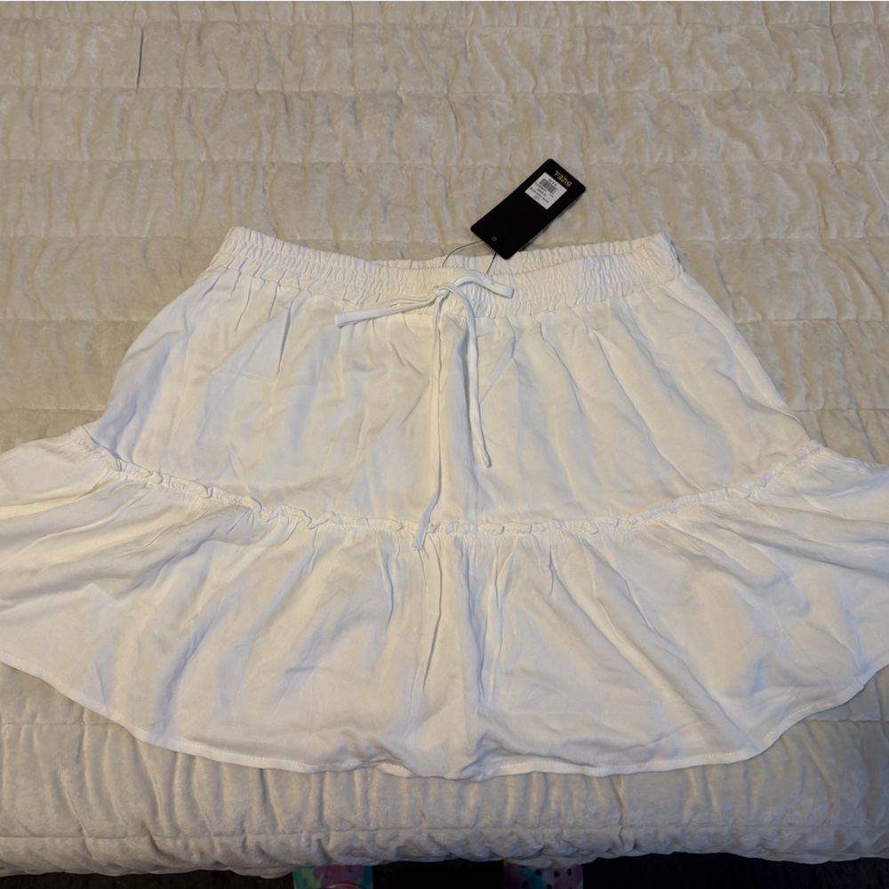 mandee White Tiered A-Line Skirt with Drawstring Waist
